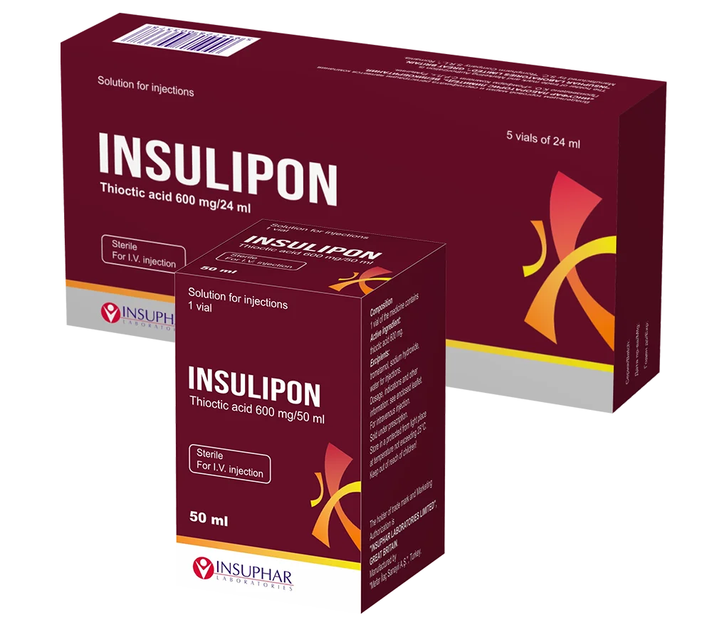 Insulipon Injection - Thioctic acid 600mg/24ml Bottle №5 - Thioctic acid 600mg/50ml Bottle №1